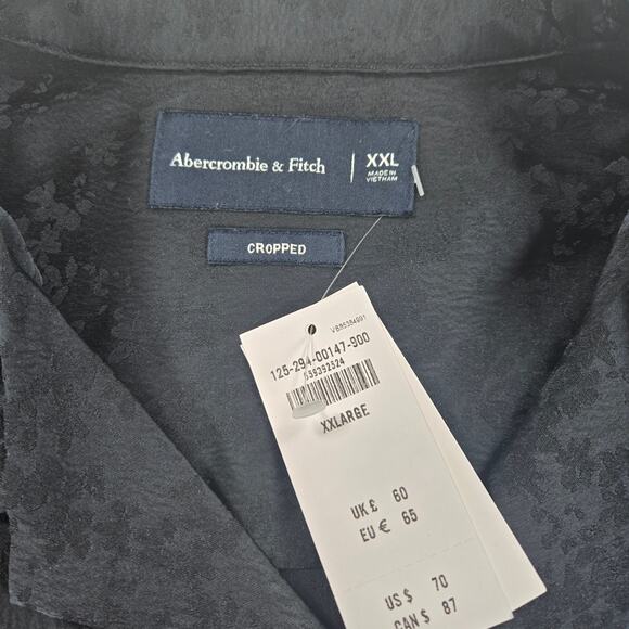 NWT Abercrombie & Fitch Jacquard Cropped Short Sleeve Black Button Up Size XXL - Picture 3 of 8